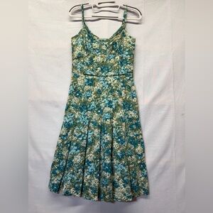 Ann Taylor Floral Maxi Dress - Teal and White Pleated cottagecore sz 0